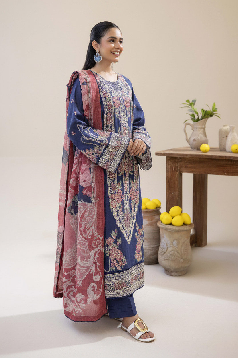Adan's ALYA Luxury Ready-to-Wear 3 Piece Luxury Lawn Suit  New Launch BLUE