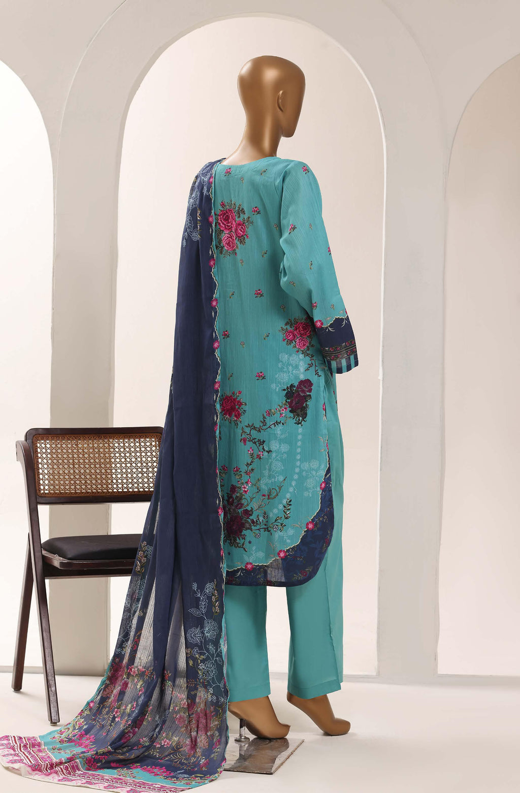 SADABAHAR Printed Lawn 3 Piece Ready-to-Wear Pakistani Suit – Turquoise Blue