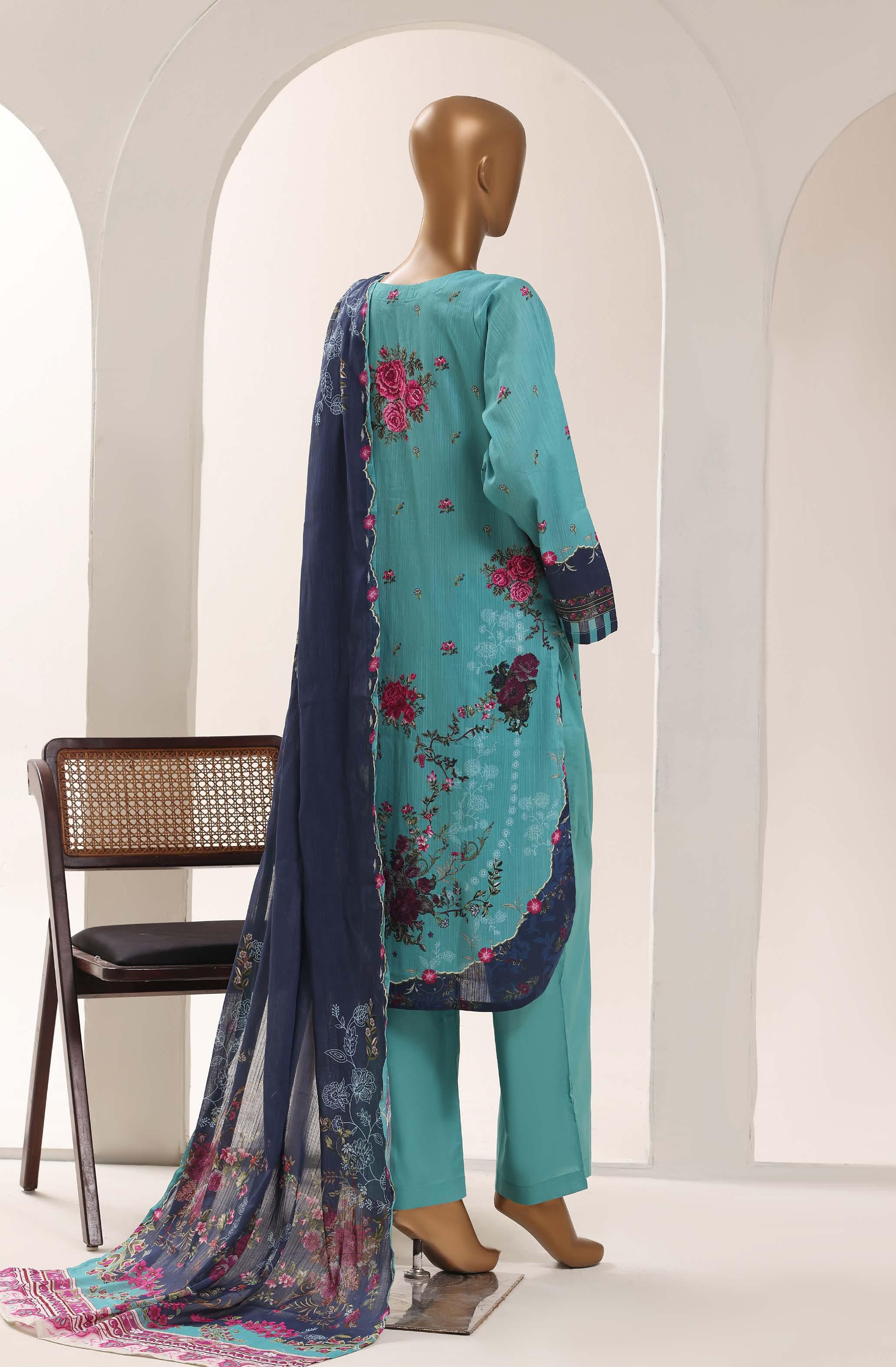SADABAHAR Printed Lawn 3 Piece Ready-to-Wear Pakistani Suit – Turquoise Blue