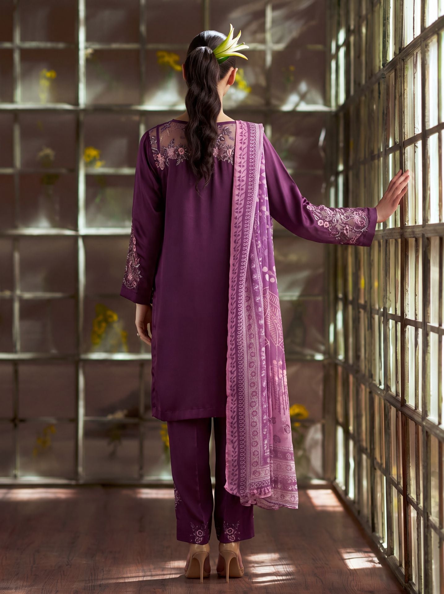 Zeenat Pret Silk Embroidered Stitched 3-Piece Suit - Purple