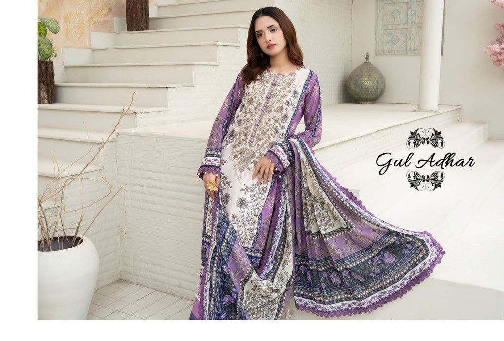 Gul Adhar Aarzoo Embroidered Premium Lawn 3-Piece Suit – Lavender Purple