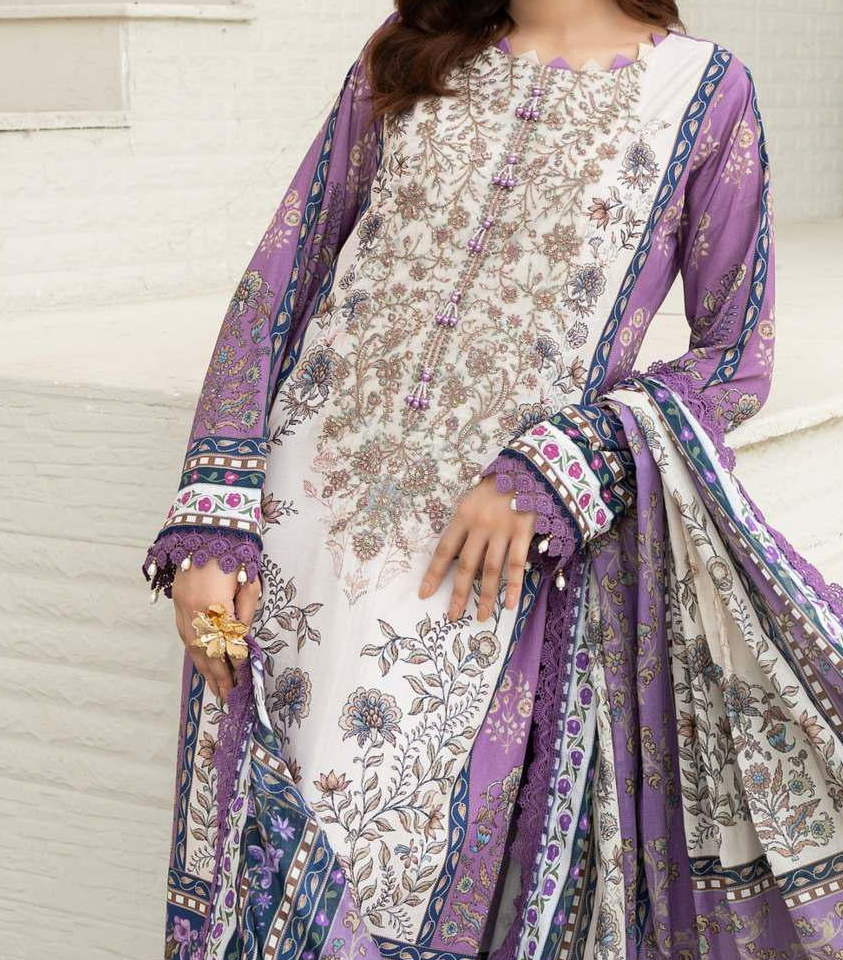 Gul Adhar Aarzoo Embroidered Premium Lawn 3-Piece Suit – Lavender Purple
