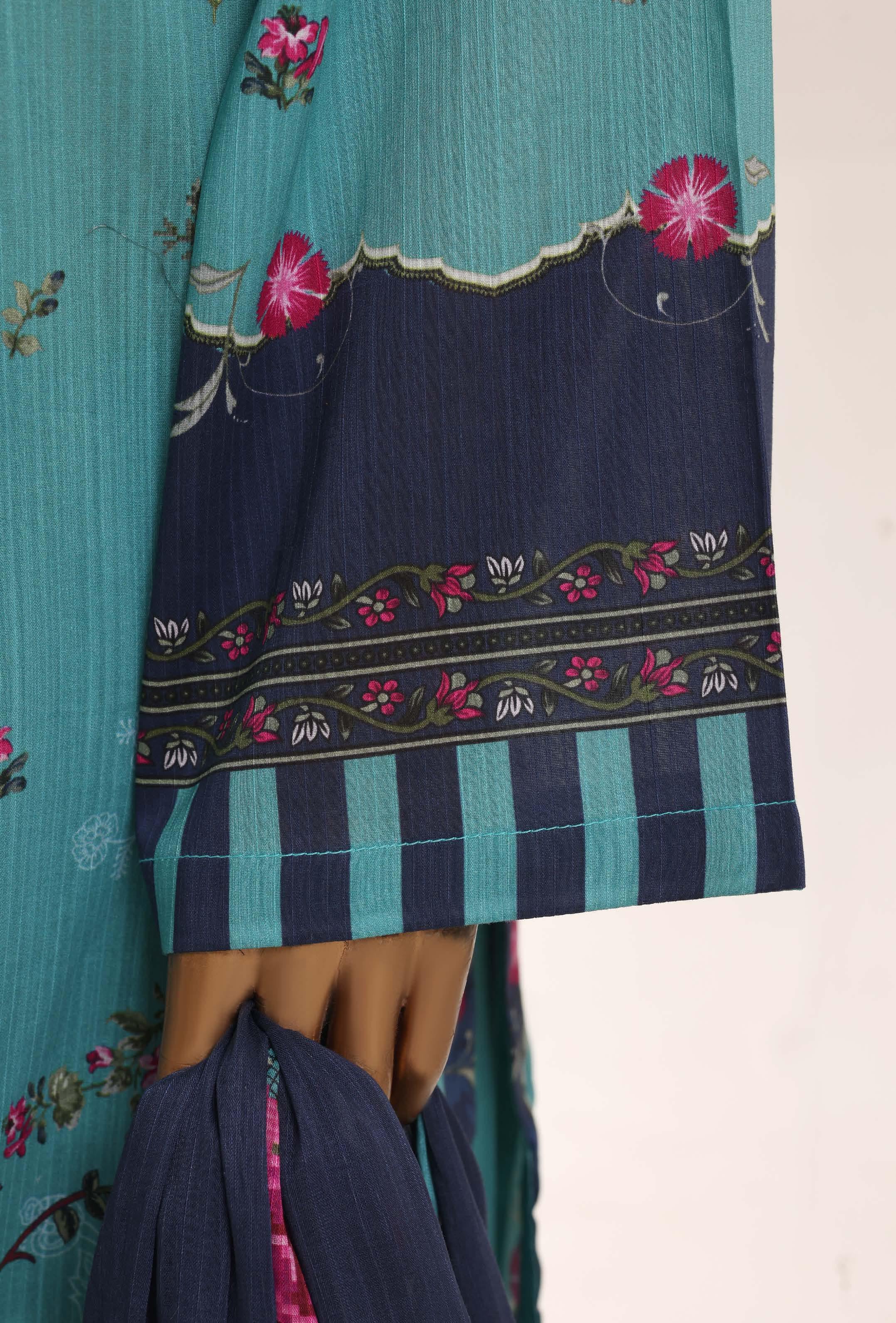 SADABAHAR Printed Lawn 3 Piece Ready-to-Wear Pakistani Suit – Turquoise Blue