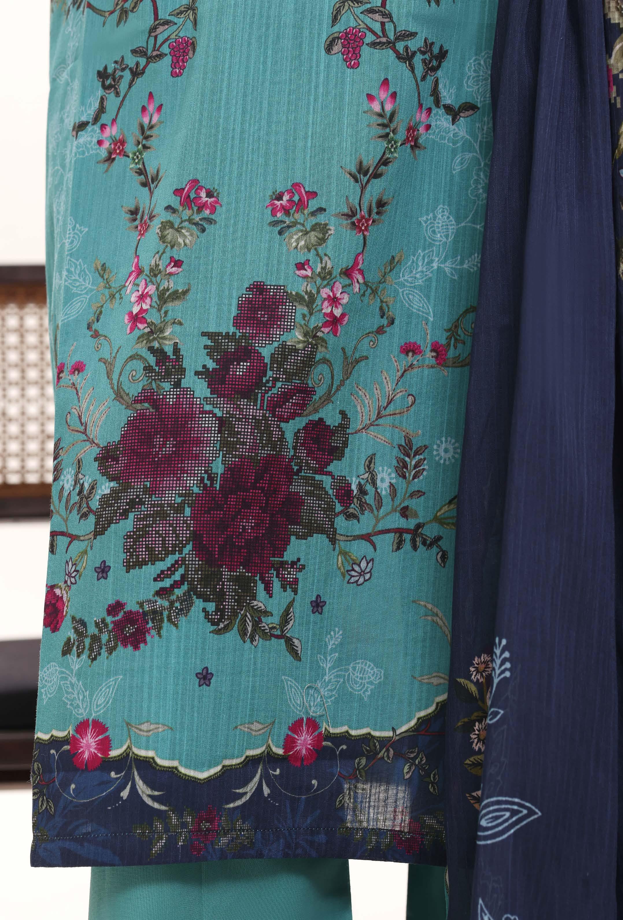 SADABAHAR Printed Lawn 3 Piece Ready-to-Wear Pakistani Suit – Turquoise Blue