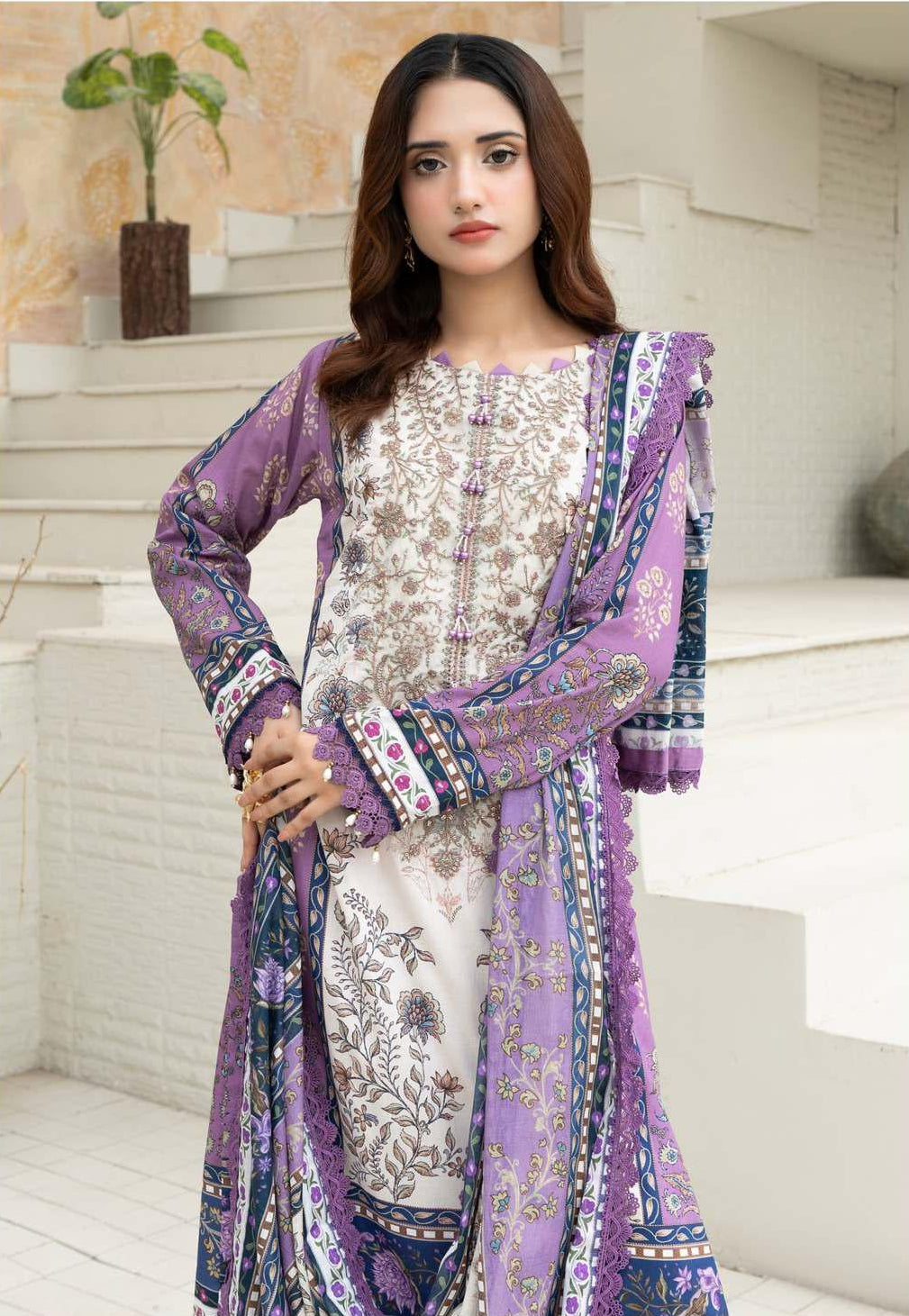 Gul Adhar Aarzoo Embroidered Premium Lawn 3-Piece Suit – Lavender Purple