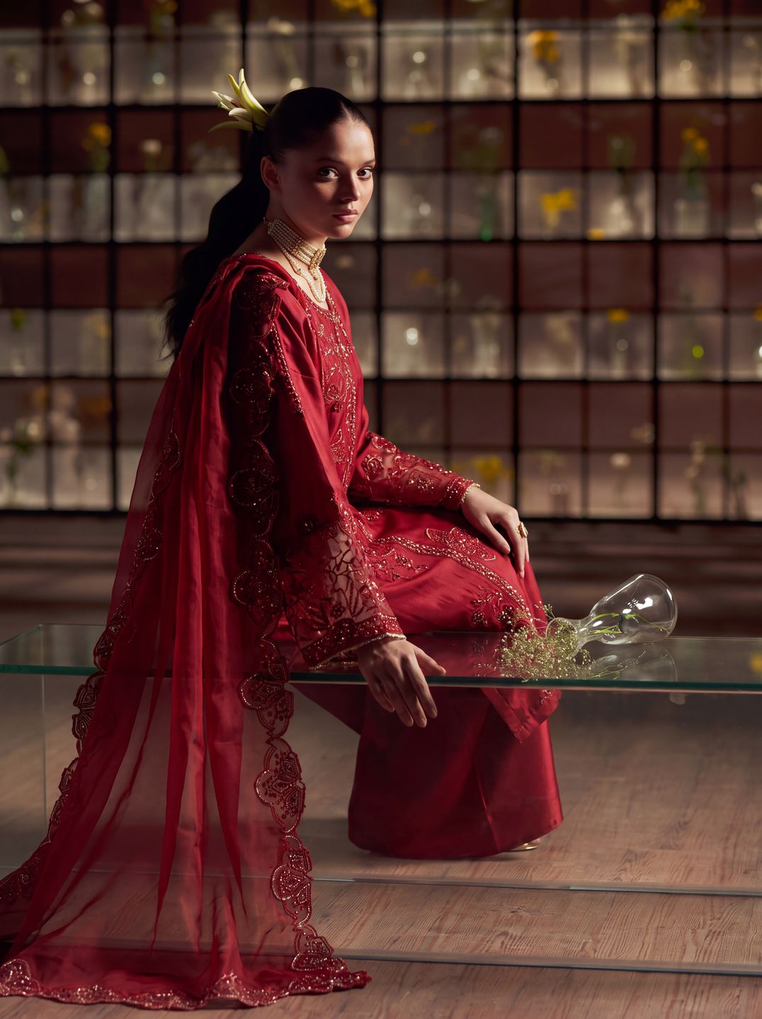 Zeenat Pret Silk Embroidered Stitched 3-Piece Suit - Deep Crimson Red