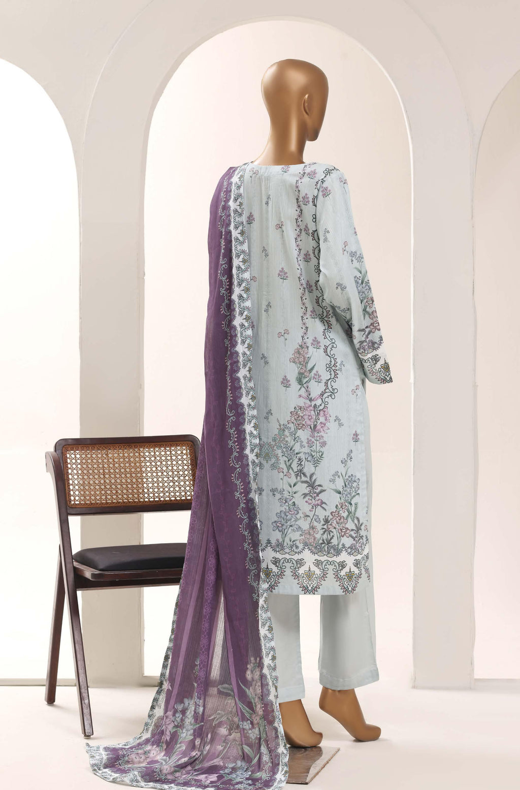 SADABAHAR Printed Lawn 3 Piece Ready-to-Wear Pakistani Suit – Powder Blue