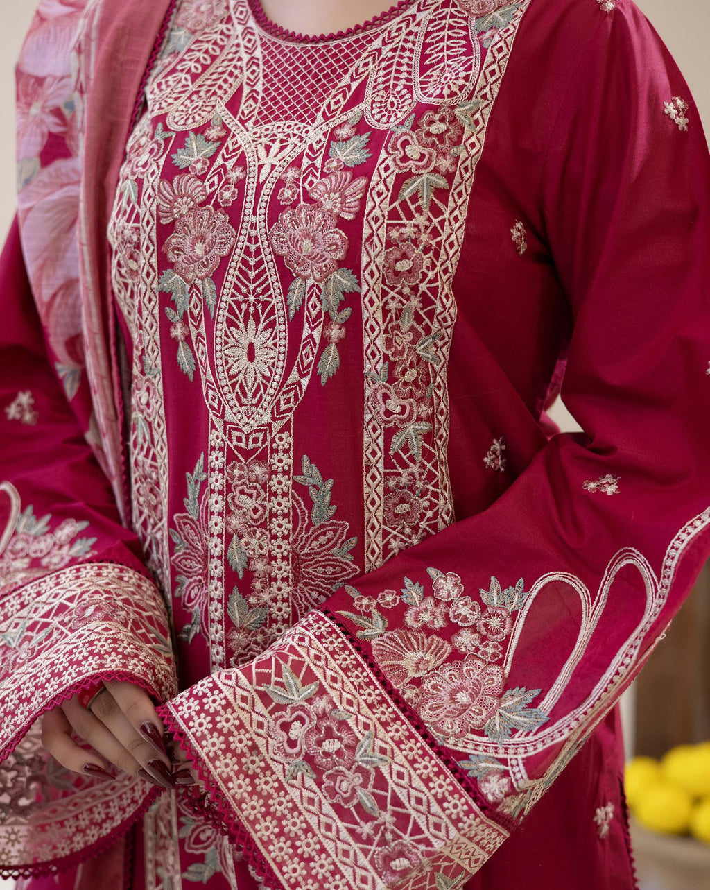 Adan's ALYA Luxury Ready-to-Wear 3 Piece Luxury Lawn Suit  New Launch MAROON RED