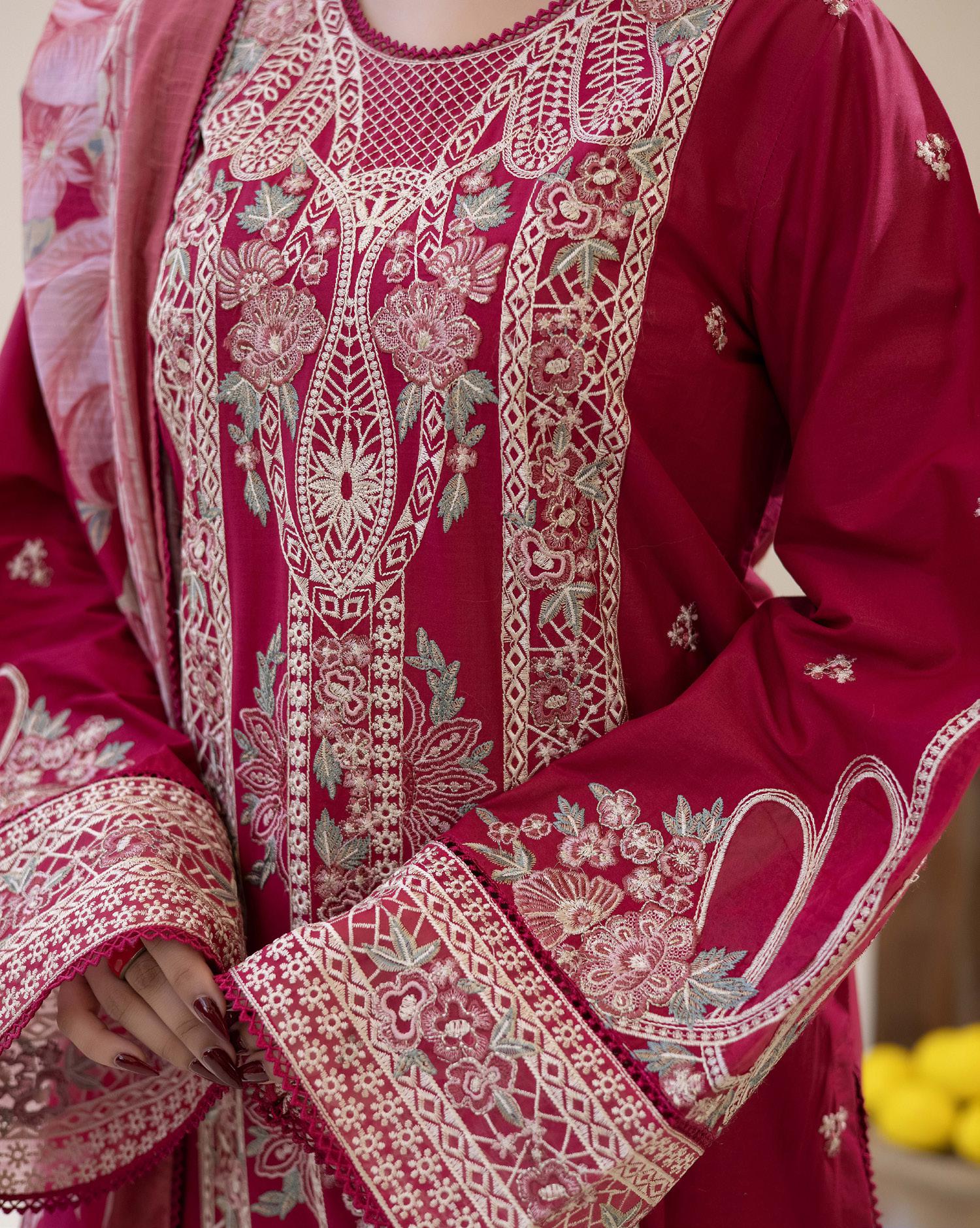 Adan's ALYA Luxury Ready-to-Wear 3 Piece Luxury Lawn Suit  New Launch MAROON RED