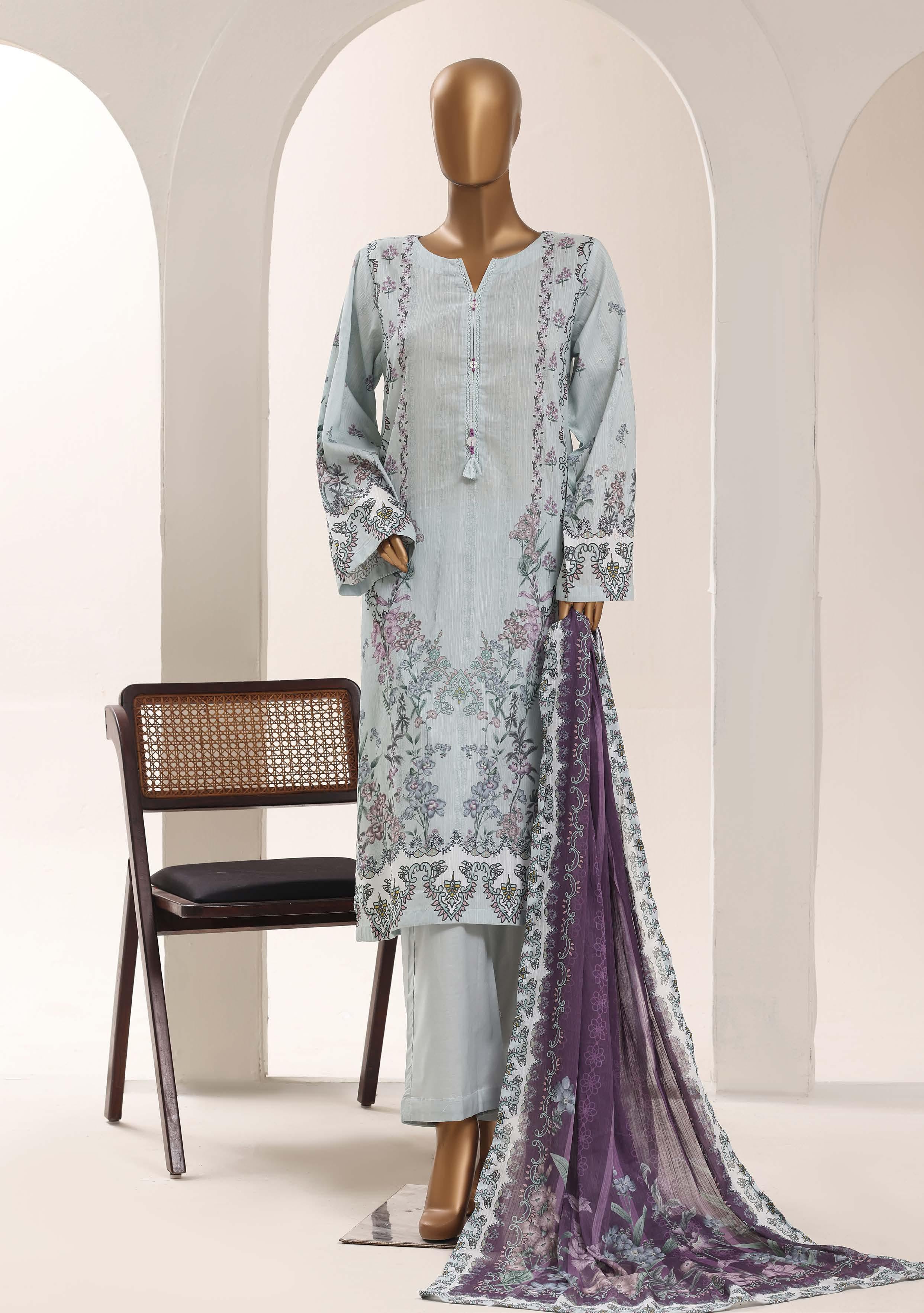 SADABAHAR Printed Lawn 3 Piece Ready-to-Wear Pakistani Suit – Powder Blue