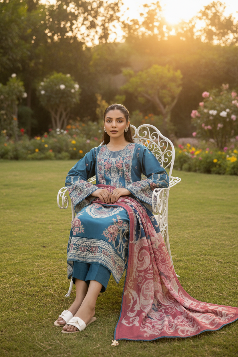 Adan's ALYA Luxury Ready-to-Wear 3 Piece Luxury Lawn Suit  New Launch EMERALD