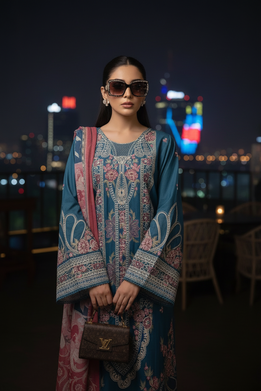 Adan's ALYA Luxury Ready-to-Wear 3 Piece Luxury Lawn Suit  New Launch EMERALD