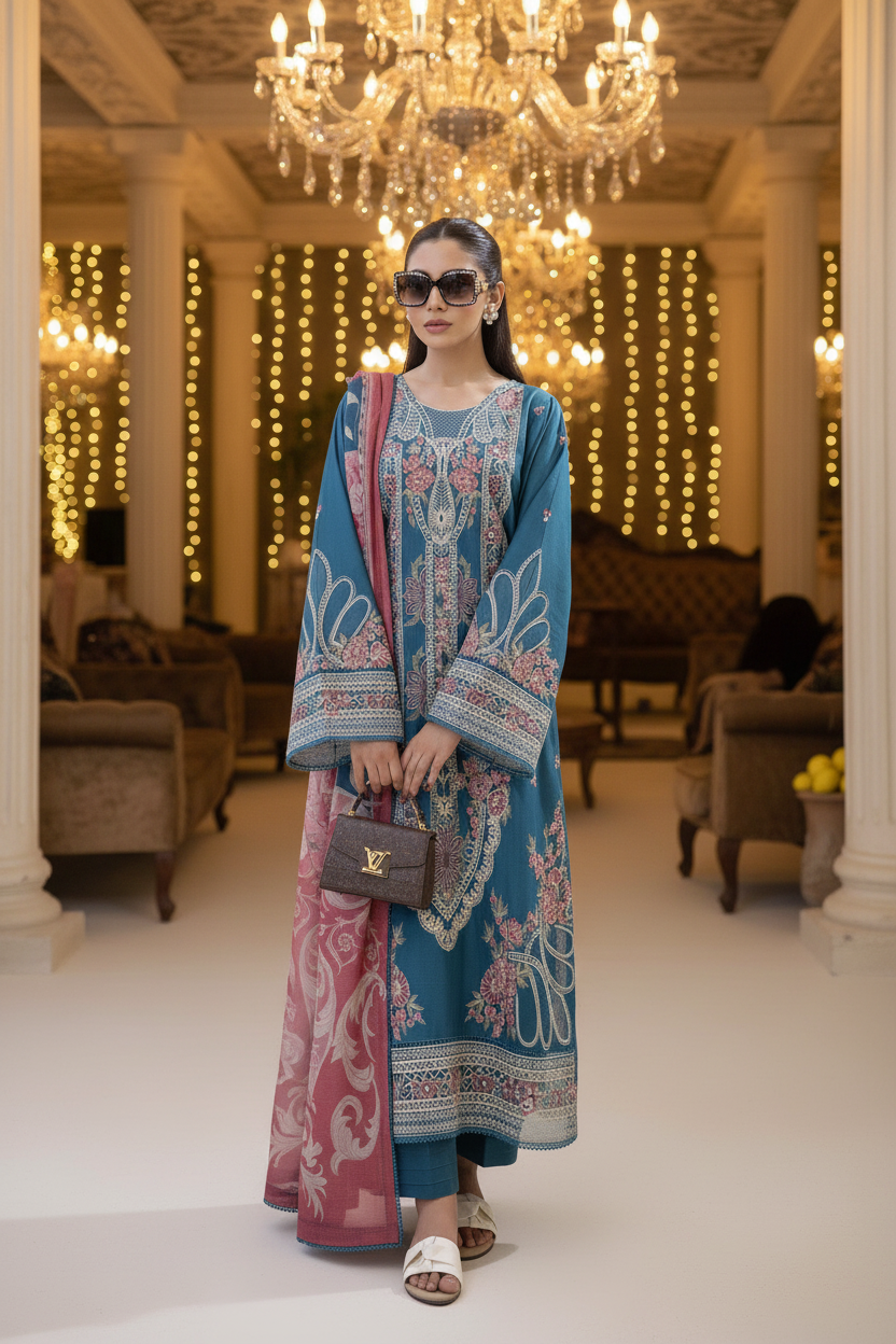 Adan's ALYA Luxury Ready-to-Wear 3 Piece Luxury Lawn Suit  New Launch EMERALD