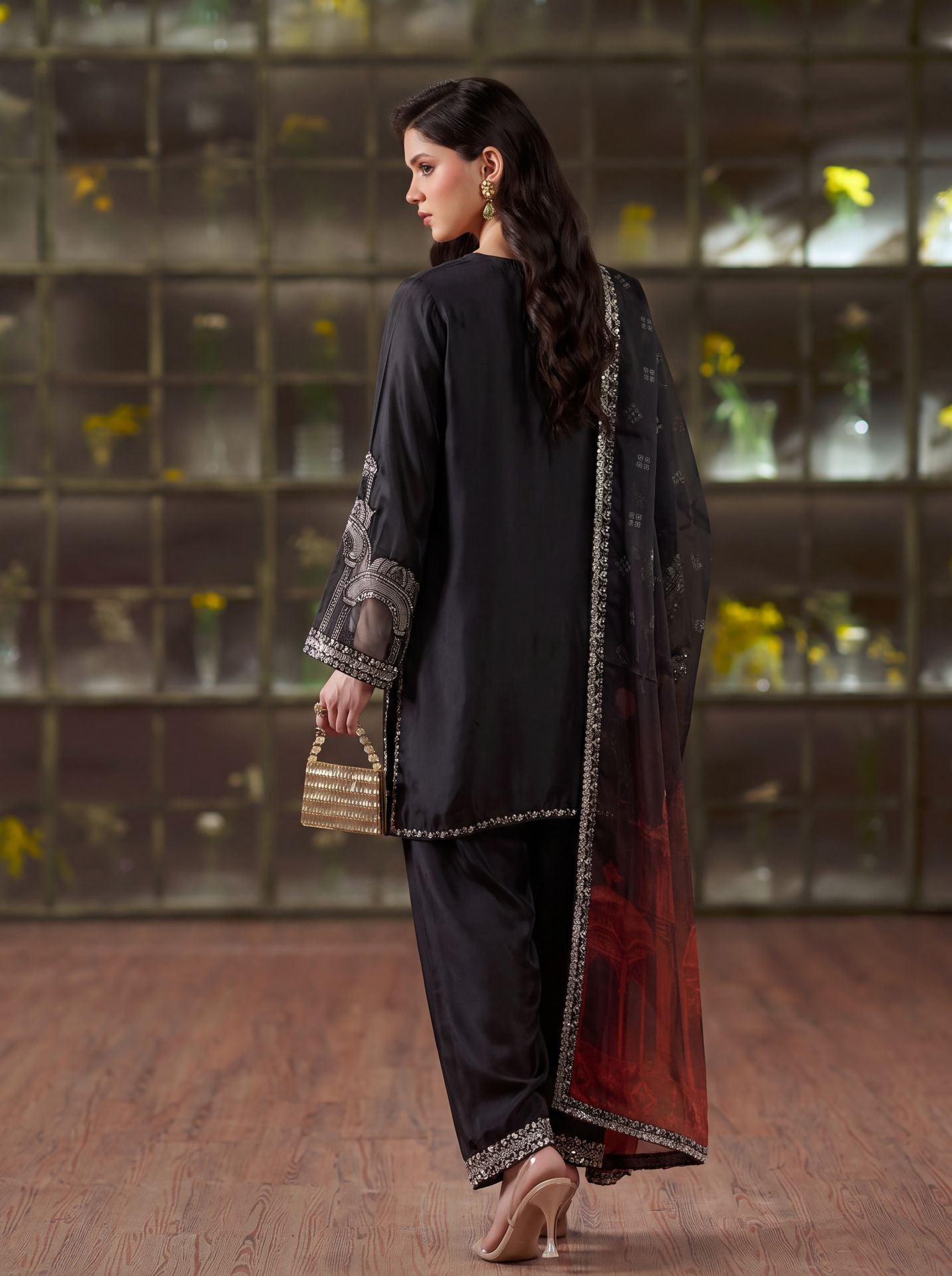 Zeenat Pret Silk Embroidered Stitched 3-Piece Suit - Jet Black