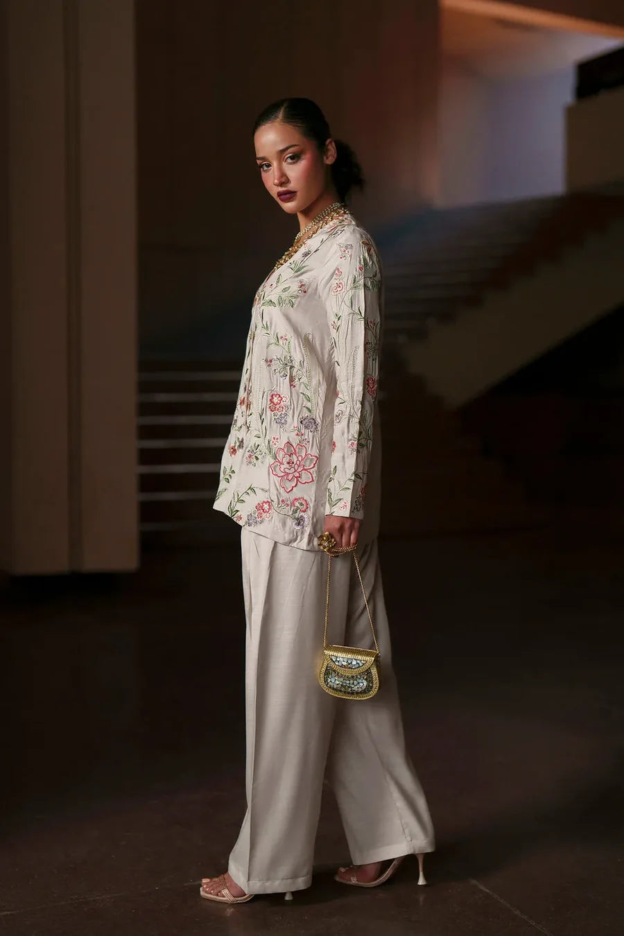 ETHNC Premium Off-White Floral Embroidered 3-Piece Stitched Luxury Suit - Off White
