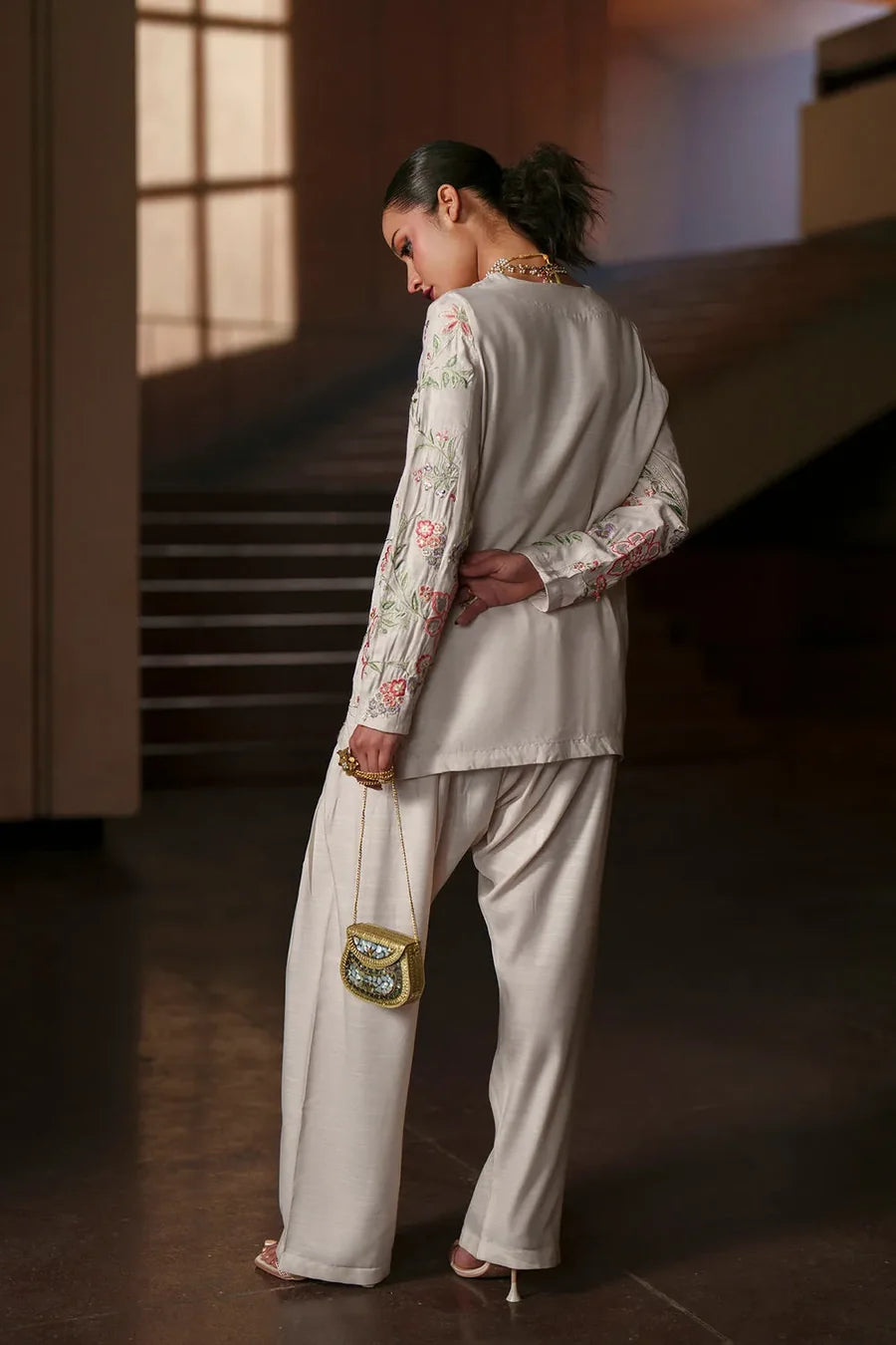 ETHNC Premium Off-White Floral Embroidered 3-Piece Stitched Luxury Suit - Off White