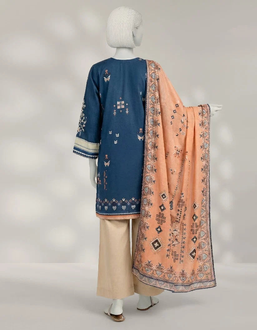 J. Lawn Embroidered Stitched 3-Piece Suit - Indigo Blue