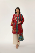 J. Junaid Jamshed Lawn Embroidered Stitched 2-Piece Suit (Shirt + Dupatta)- Deep Red