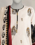 J. Lawn Printed Stitched 3-Piece Suit - Cream & Maroon