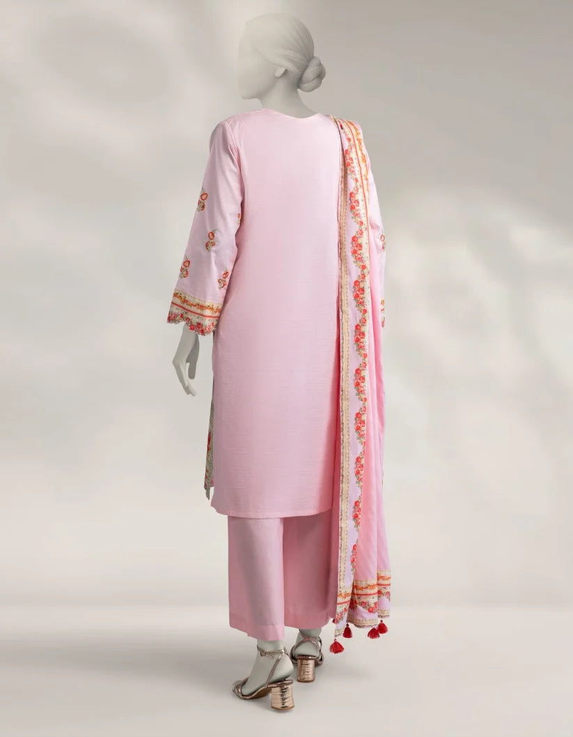 J. Lawn Embroidered Stitched 3-Piece Suit - Light Pink