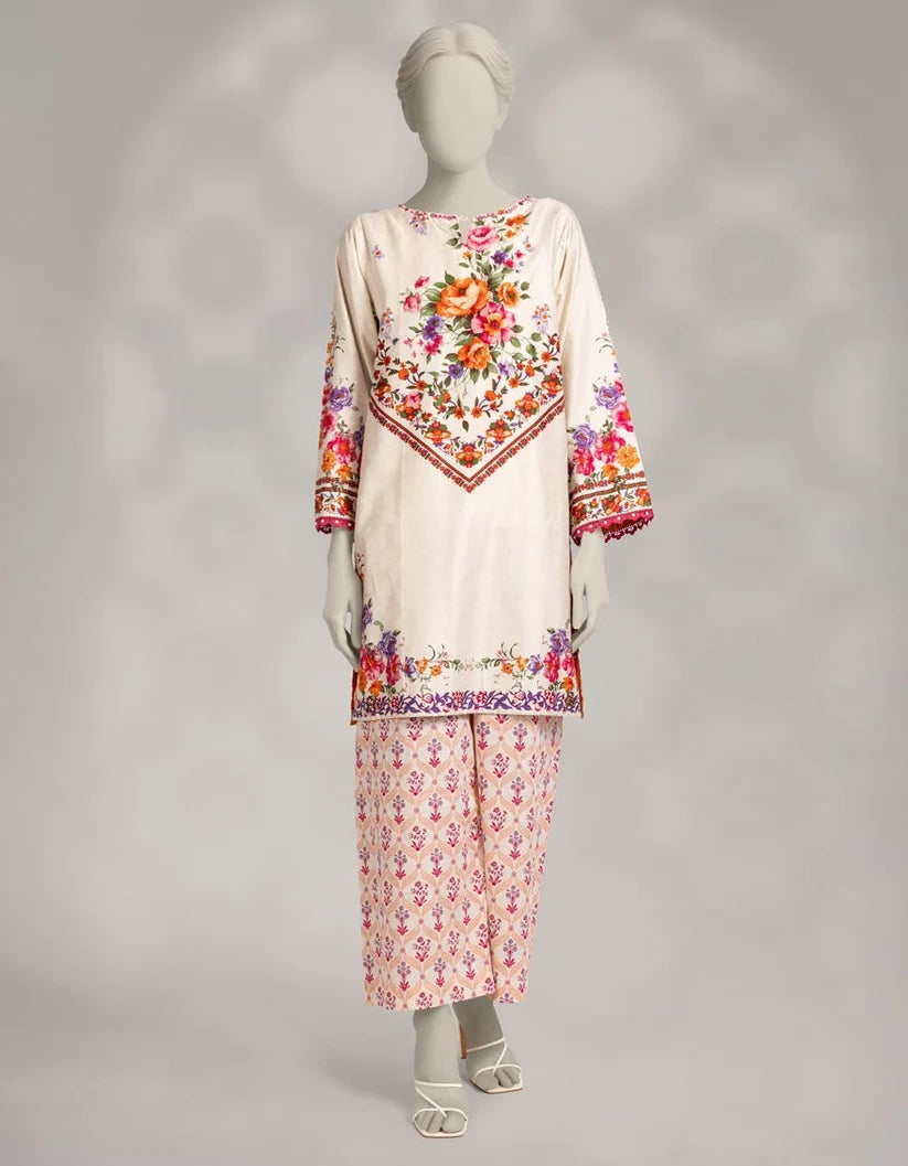 J. Lawn Printed Stitched 2-Piece Suit - Off-White