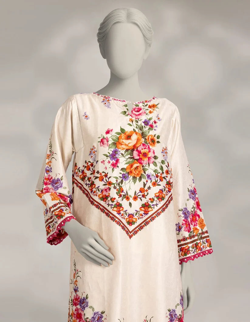 J. Lawn Printed Stitched 2-Piece Suit - Off-White