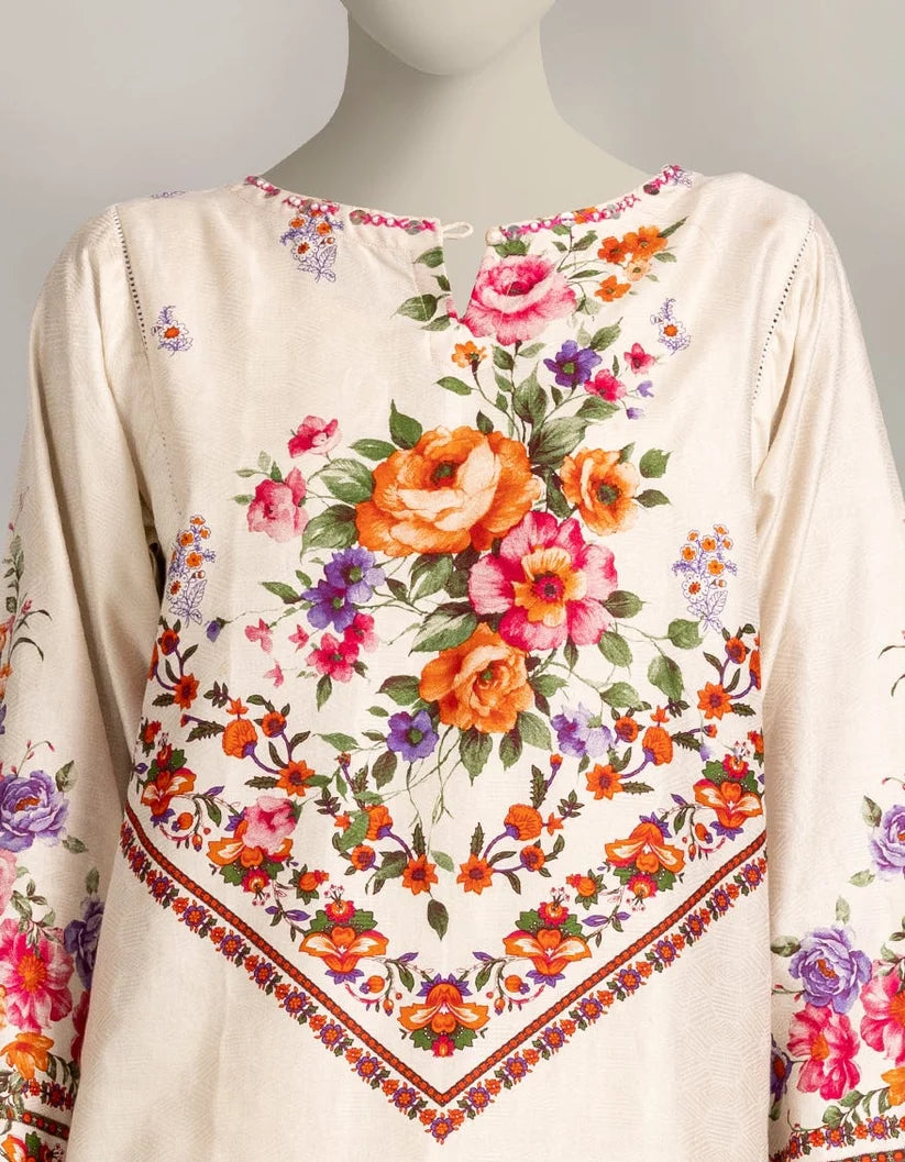 J. Lawn Printed Stitched 2-Piece Suit - Off-White