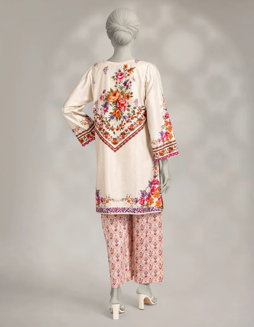 J. Lawn Printed Stitched 2-Piece Suit - Off-White