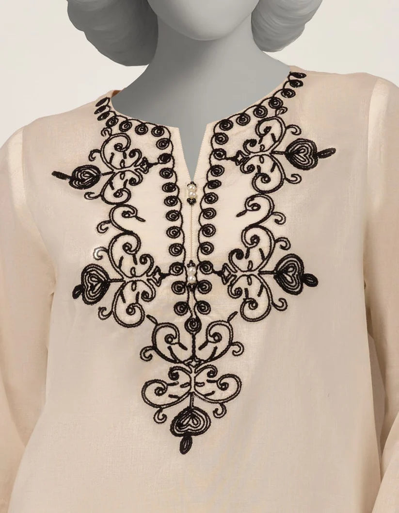 J. Lawn Embroidered Stitched 2-Piece Suit - Off-White