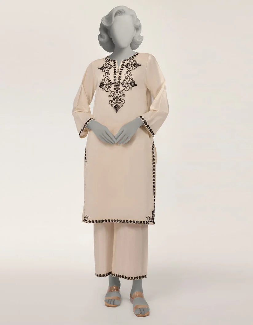 J. Lawn Embroidered Stitched 2-Piece Suit - Off-White