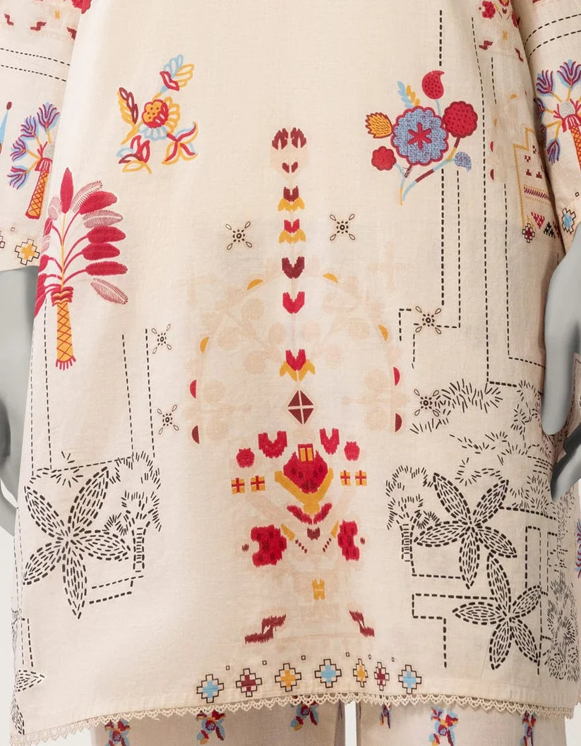 J. Lawn Embroidered Stitched 2-Piece Suit - Beige