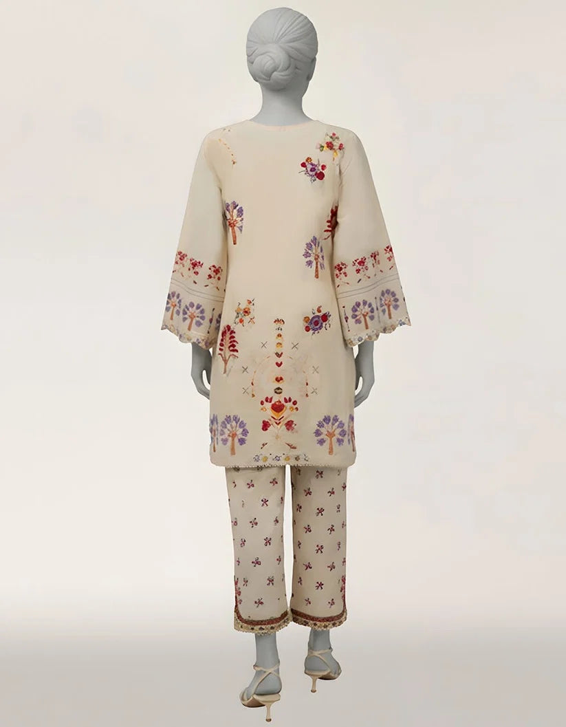 J. Lawn Embroidered Stitched 2-Piece Suit - Beige