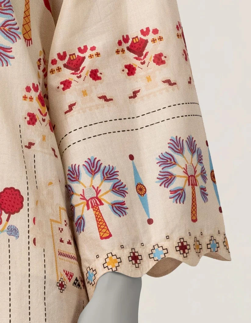 J. Lawn Embroidered Stitched 2-Piece Suit - Beige