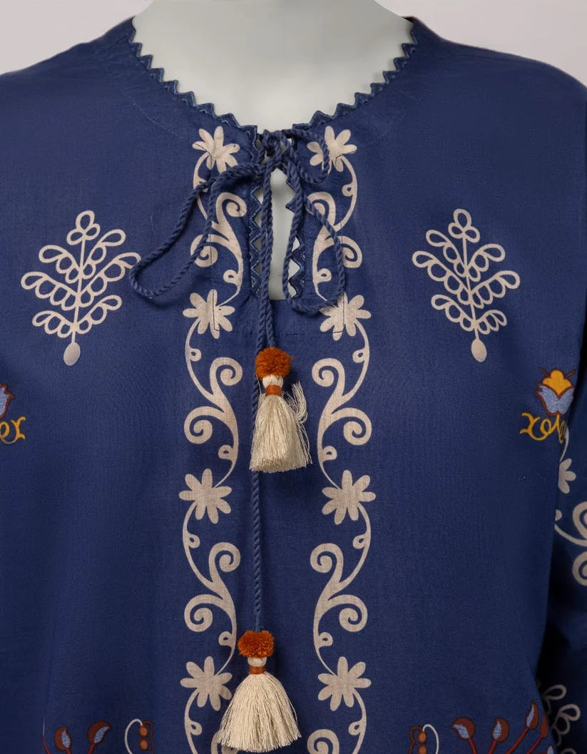 J. Lawn Embroidered Stitched 2-Piece Suit - Indigo Blue