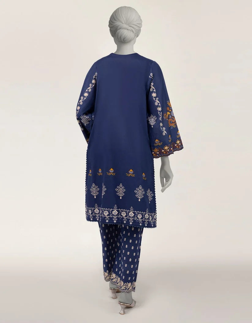 J. Lawn Embroidered Stitched 2-Piece Suit - Indigo Blue