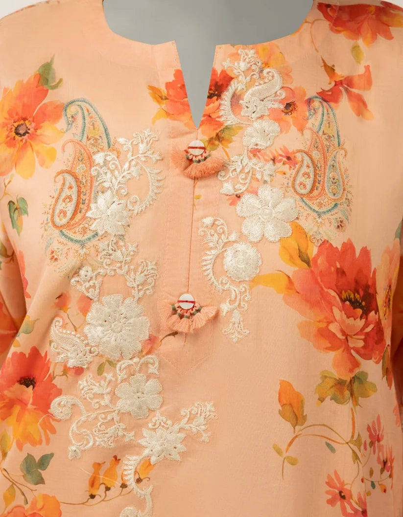 J. Lawn Embroidered Stitched 2-Piece Suit - Peach