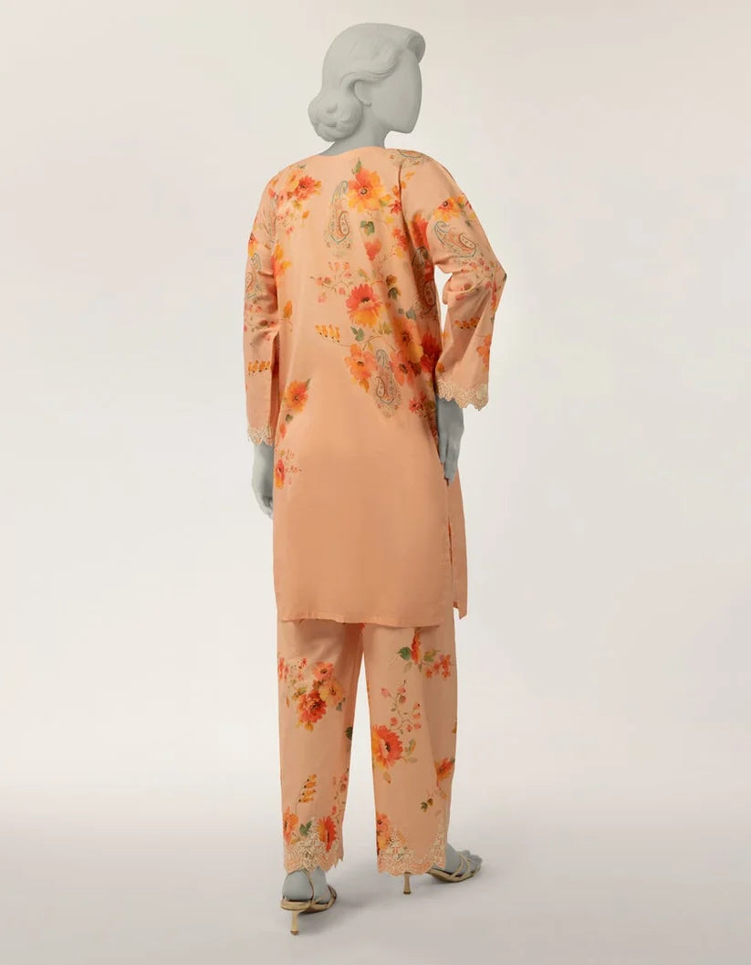 J. Lawn Embroidered Stitched 2-Piece Suit - Peach