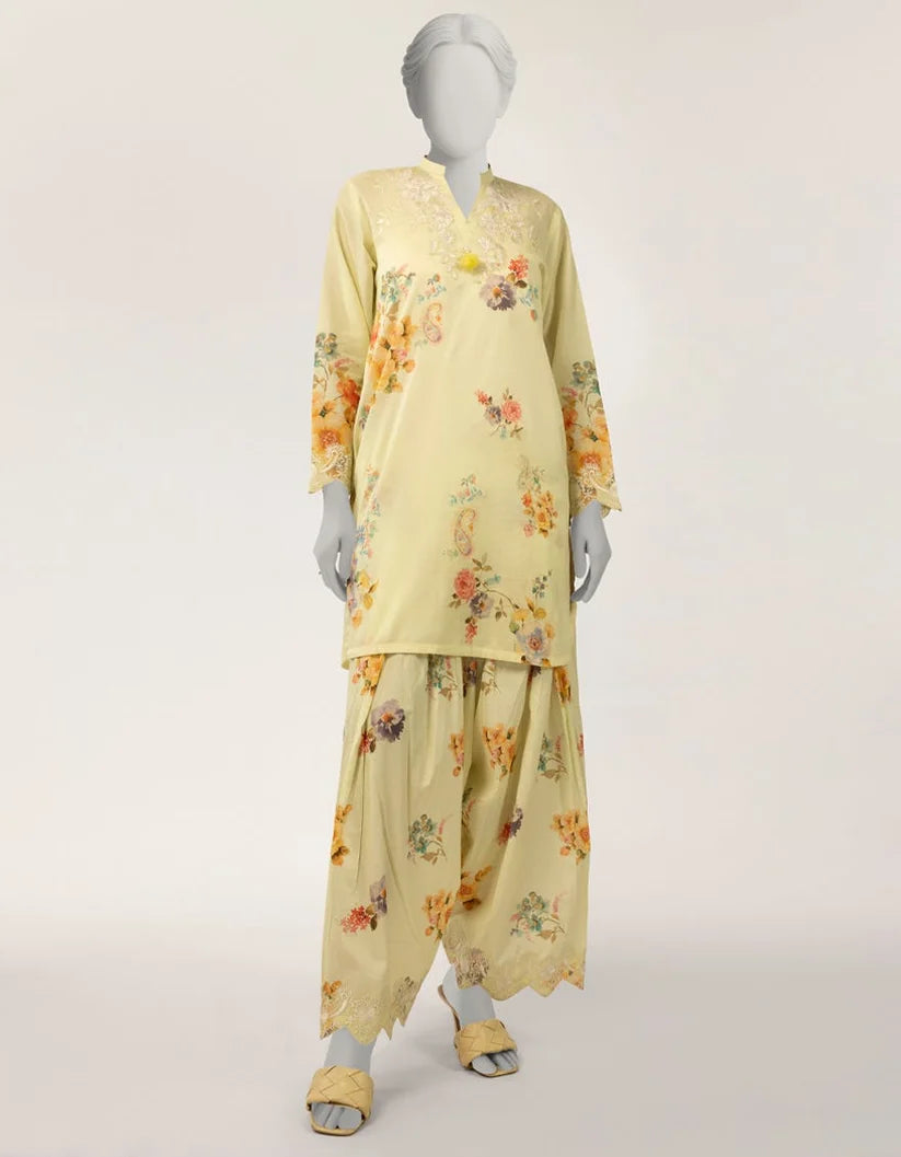 J. Lawn Embroidered Stitched 2-Piece Suit - Lemon