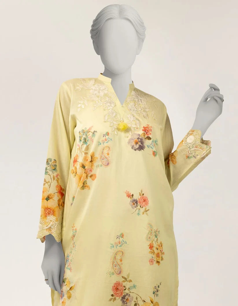 J. Lawn Embroidered Stitched 2-Piece Suit - Lemon