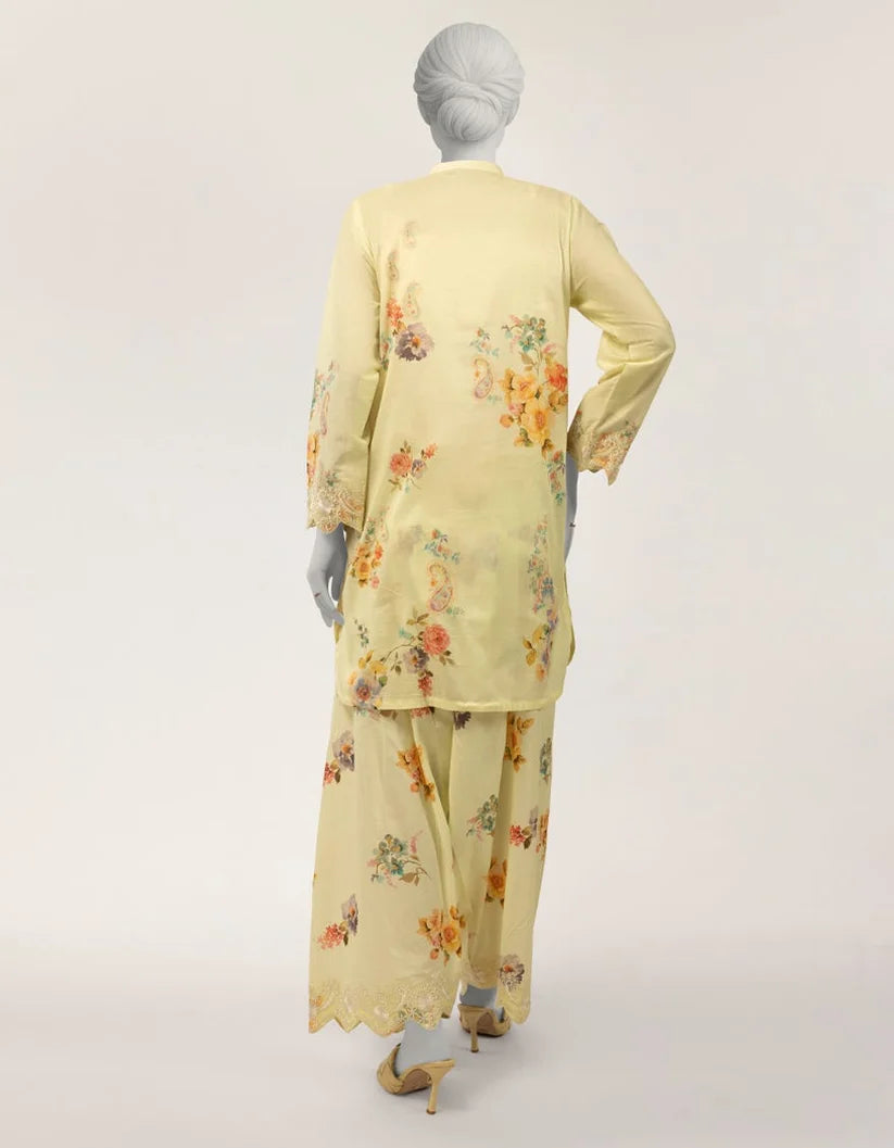 J. Lawn Embroidered Stitched 2-Piece Suit - Lemon