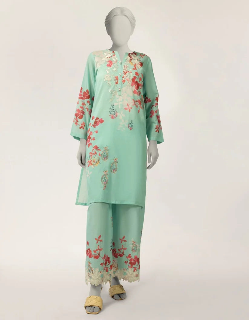 J. Lawn Embroidered Stitched 2-Piece Suit - Mint Green