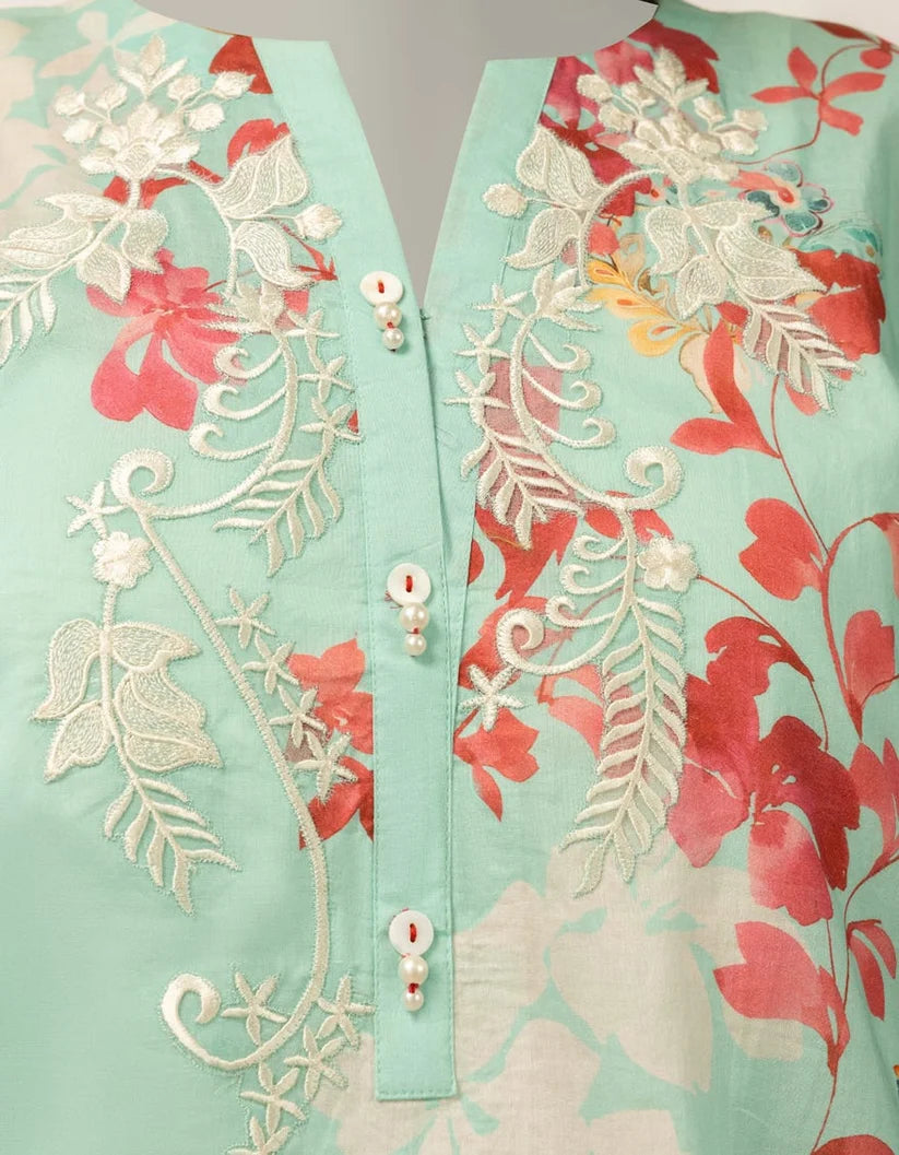 J. Lawn Embroidered Stitched 2-Piece Suit - Mint Green