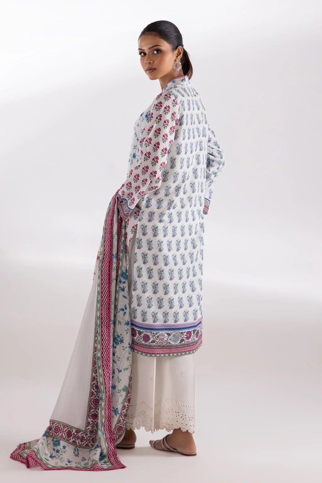 Sana Safinaz Printed 2-Piece Lawn Suit – Pastel Multi-Color & White