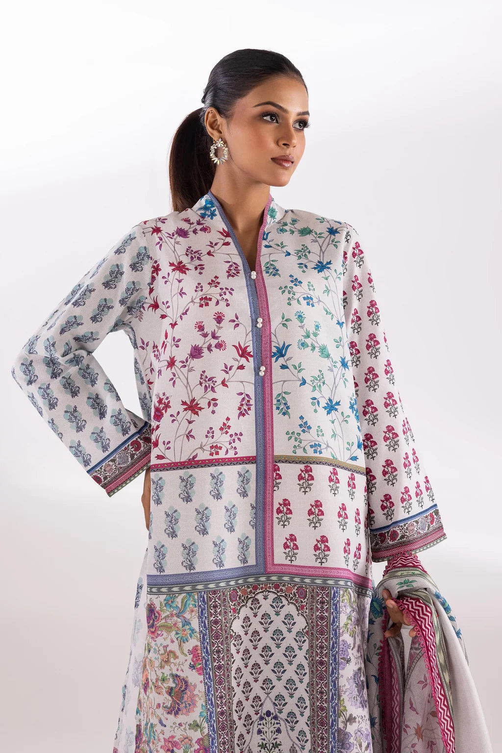 Sana Safinaz Printed 2-Piece Lawn Suit – Pastel Multi-Color & White